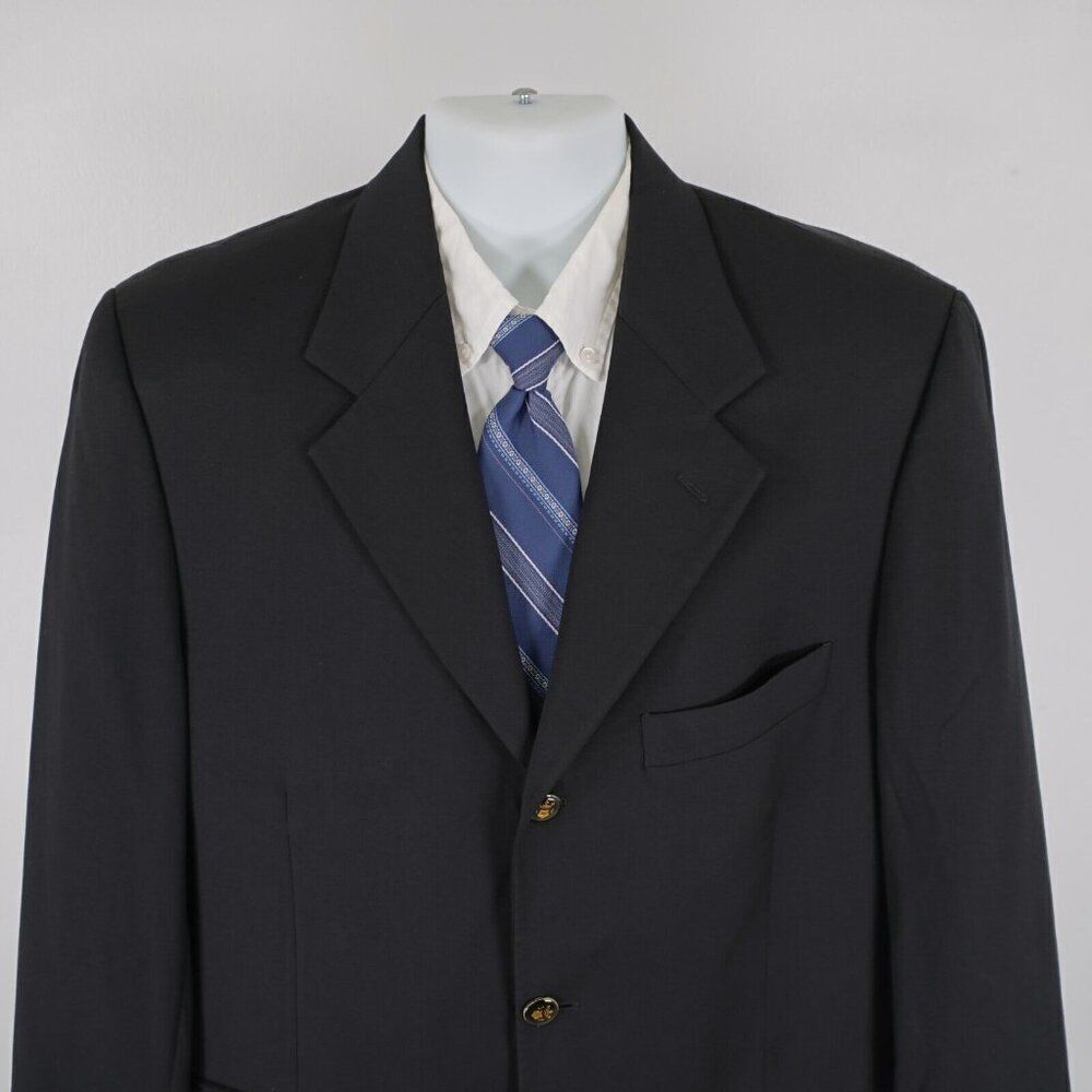 Baroni Comero‎ Super 120s Wool Black 3 Gold / Black Button Blazer 42R Italy Made